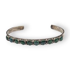 Navajo Snake Eyes Cuff Bracelet Malachite Sterling 925 Silver Native American AP